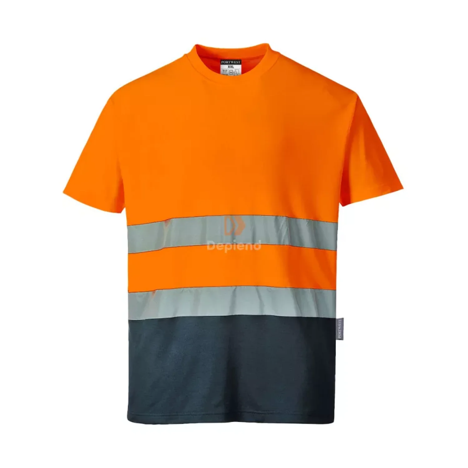 Portwest Kéttónusú Cotton Comfort póló narancs / tengerészkék