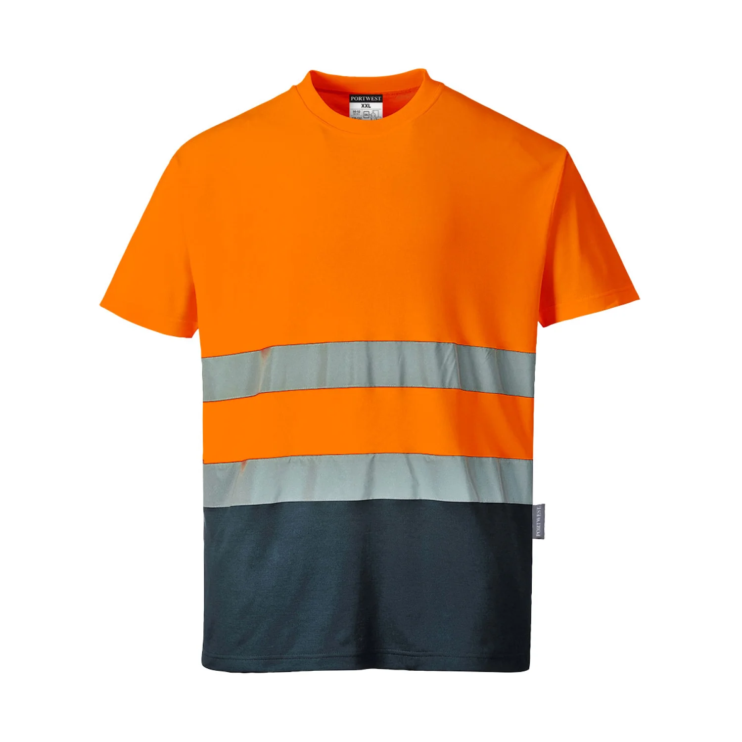 Portwest Kéttónusú Cotton Comfort póló Narancs/Navy