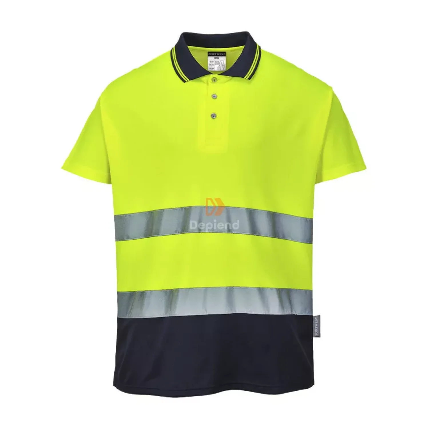Portwest Kéttónusú Cotton Comfort póló sárga / tengerészkék