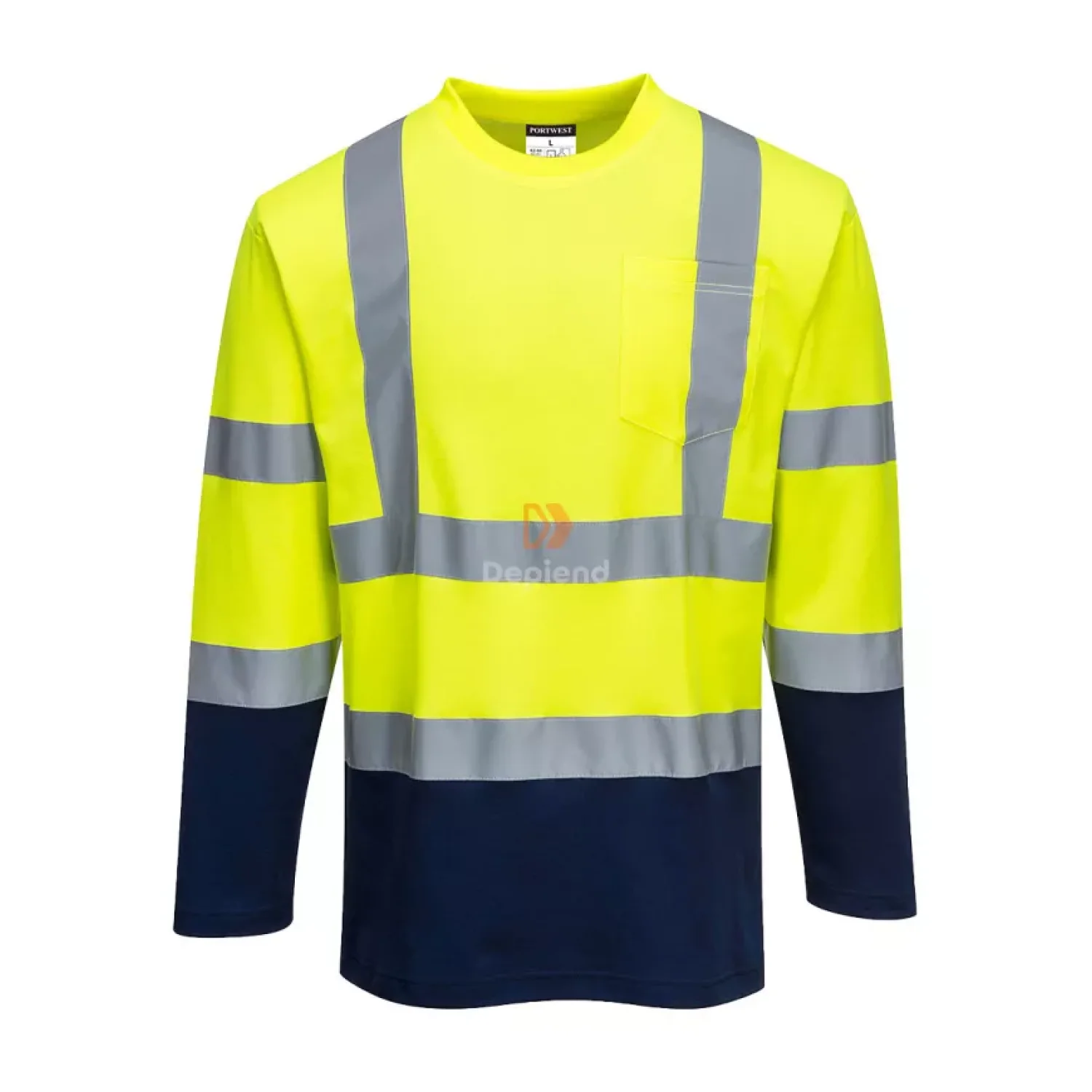 Portwest Kéttónusú, hosszú ujjú Cotton Comfort póló sárga / tengerészkék
