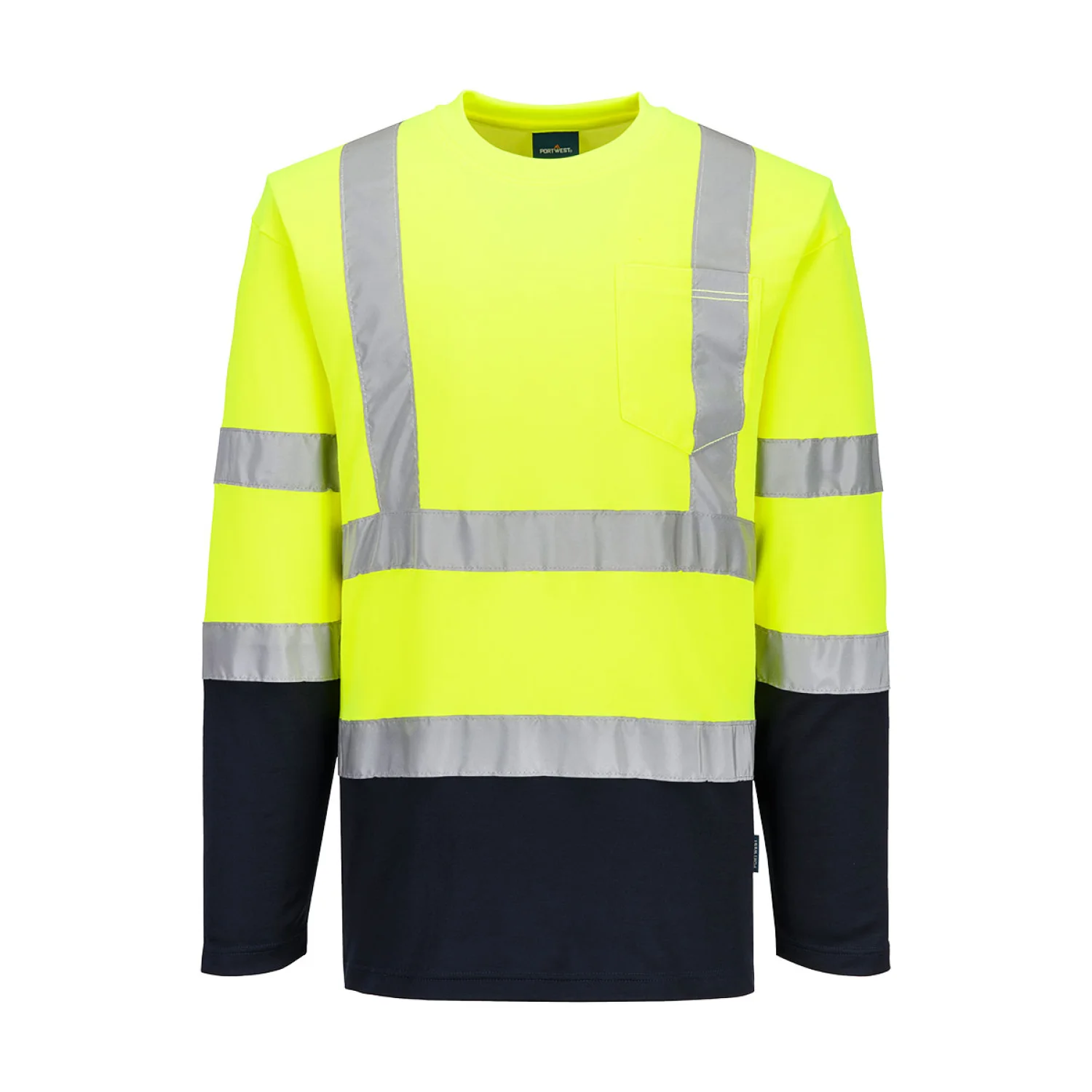 Portwest Kéttónusú, hosszú ujjú Cotton Comfort póló Sárga/Navy