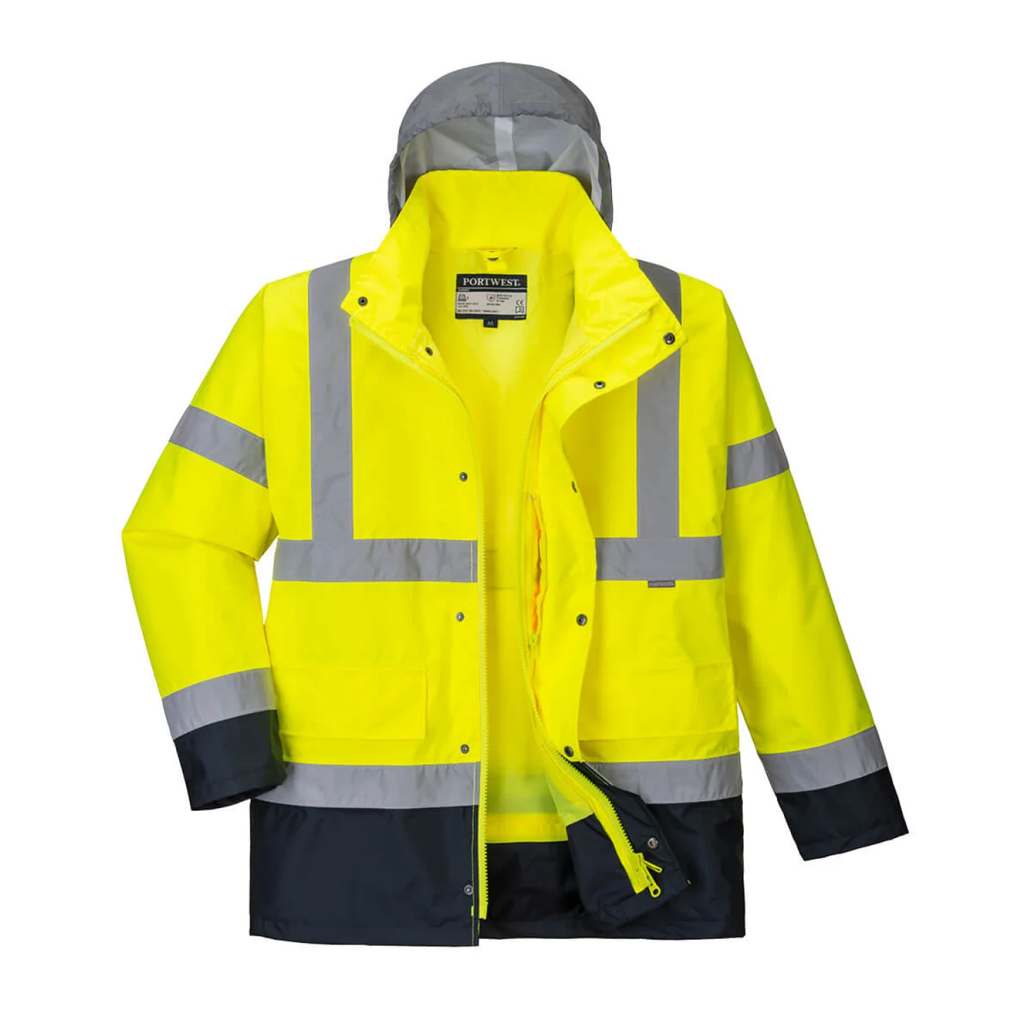 Portwest Hi-Vis 4 az 1-ben Contrast Traffic kabát Sárga/Navy