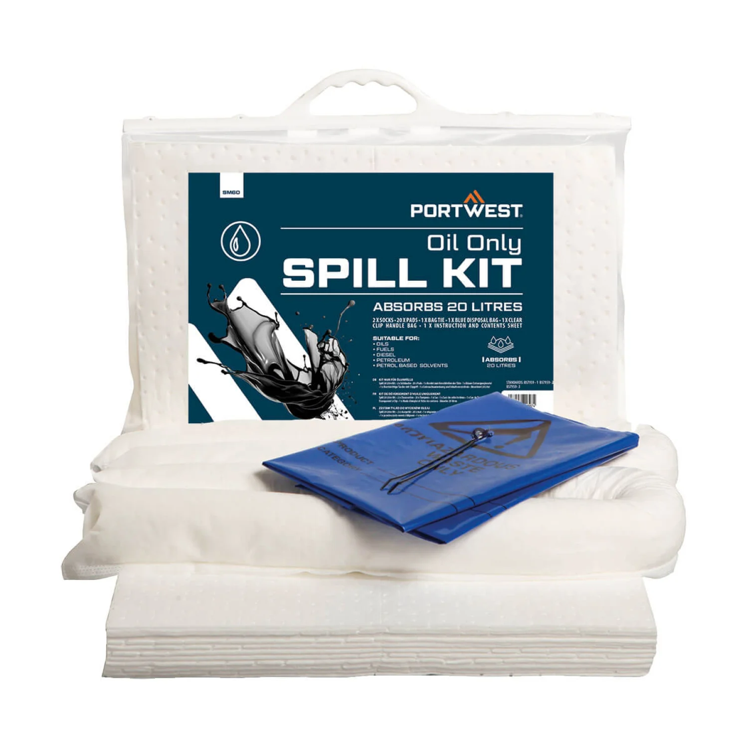 Portwest PW Spill (20 liter) olajfelszívó készlet (6 db) fehér