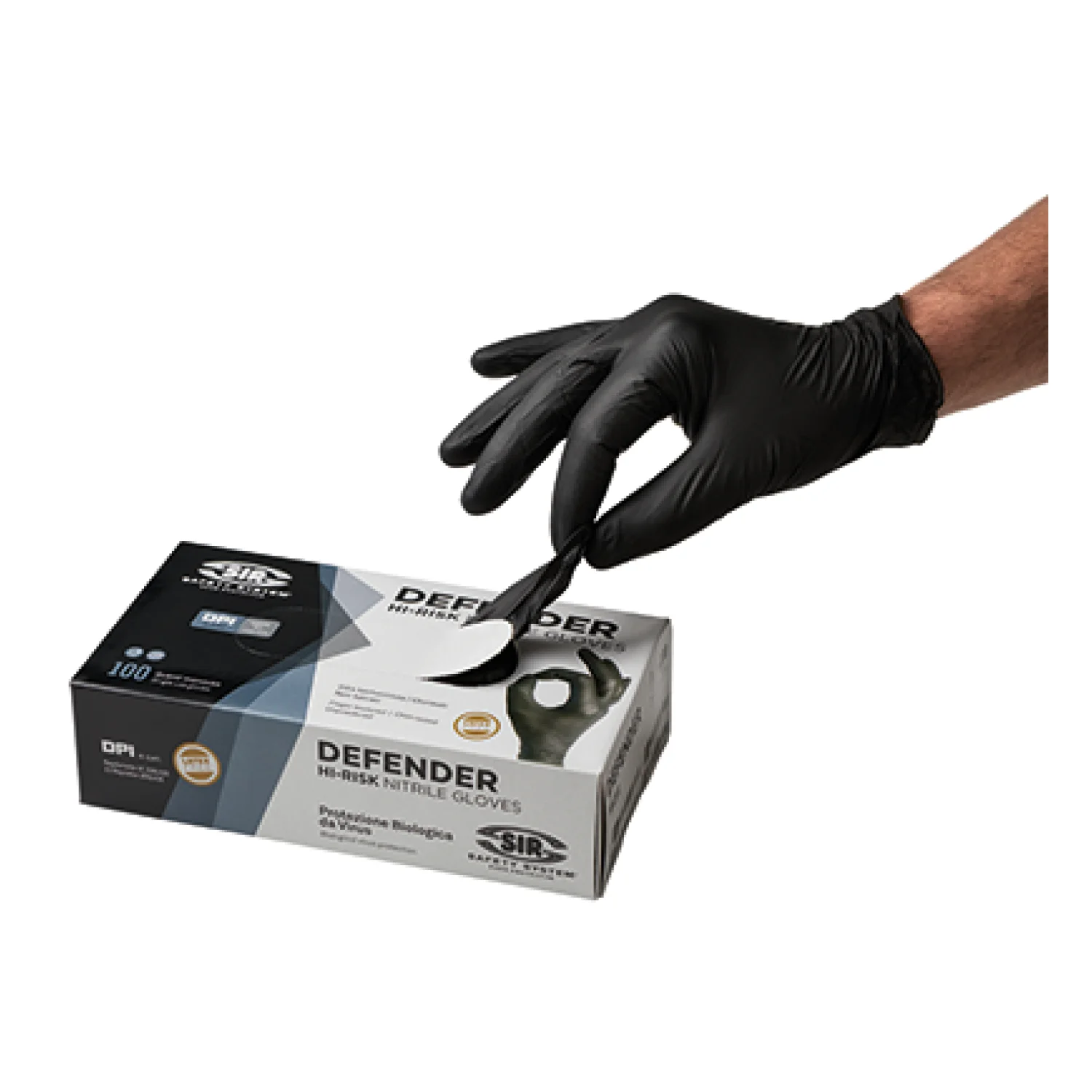 Sir Safety System Defender, nitril egyszerhasználatos kesztyű - 100db/doboz BLACK