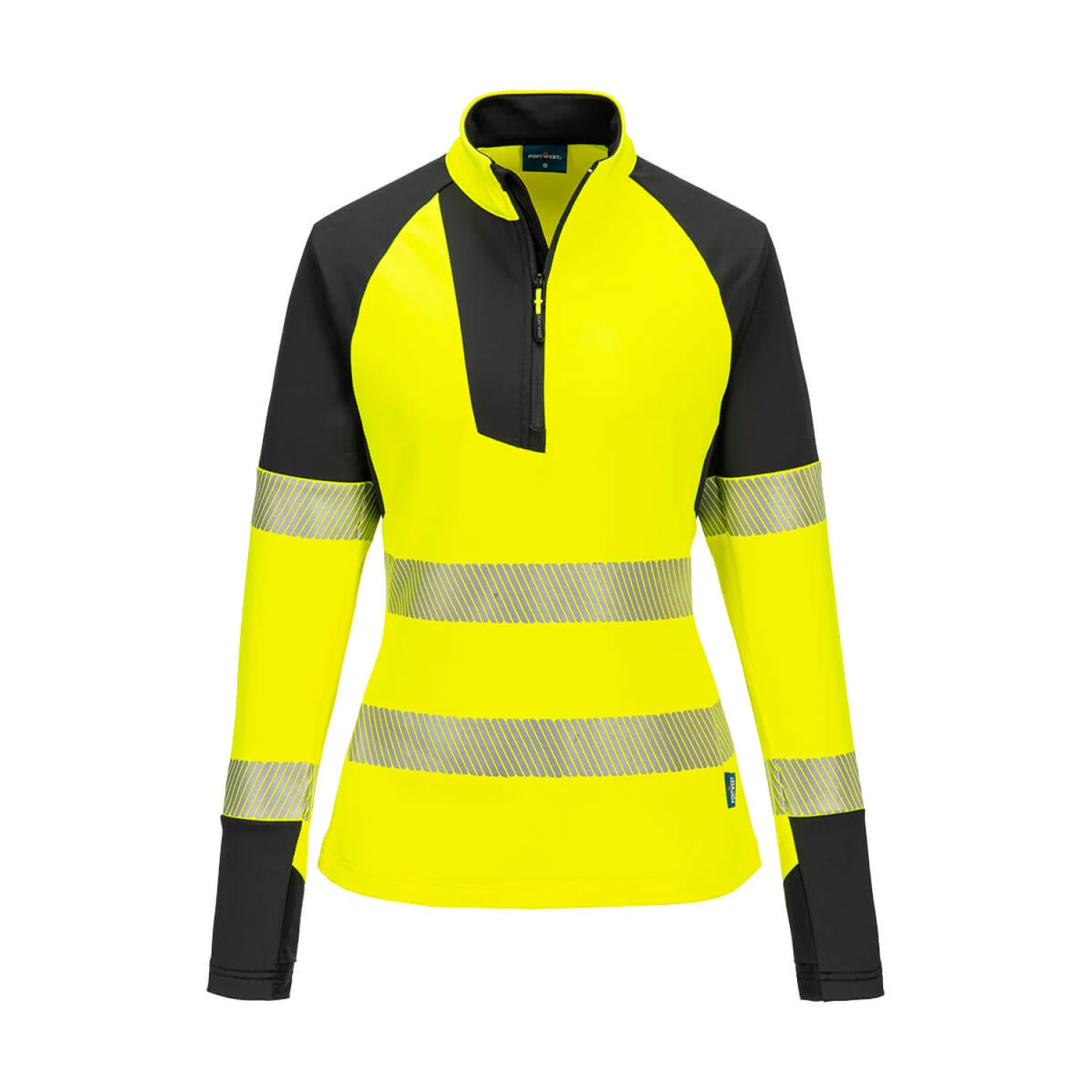 Portwest PW3 Hi-Vis női 1/4 cipzáras pulóver sárga/fekete