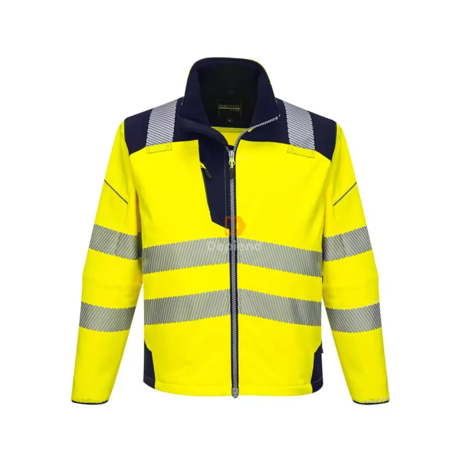 Portwest PW3 Hi-Vis Softshell kabát sárga / tengerészkék