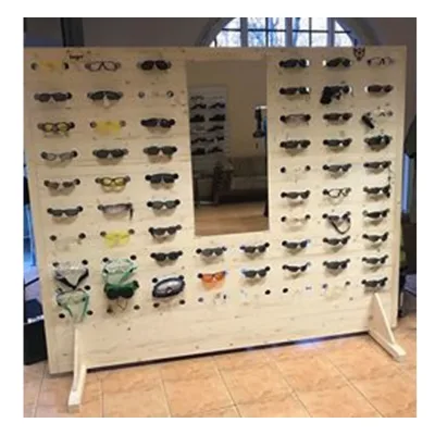 Szemüvegállvány nagy tükrös 188cm magas 225cm széles 2x35cm mély TOP promóciós anyag
