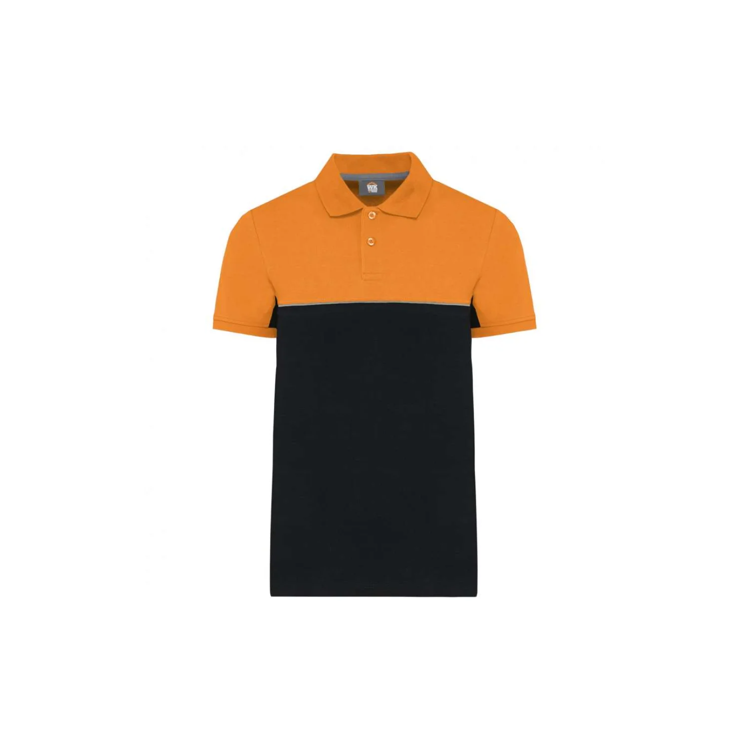 Designed To Work Uniszex környezetbarát kéttónusú rövid ujjú galléros póló Black/Orange