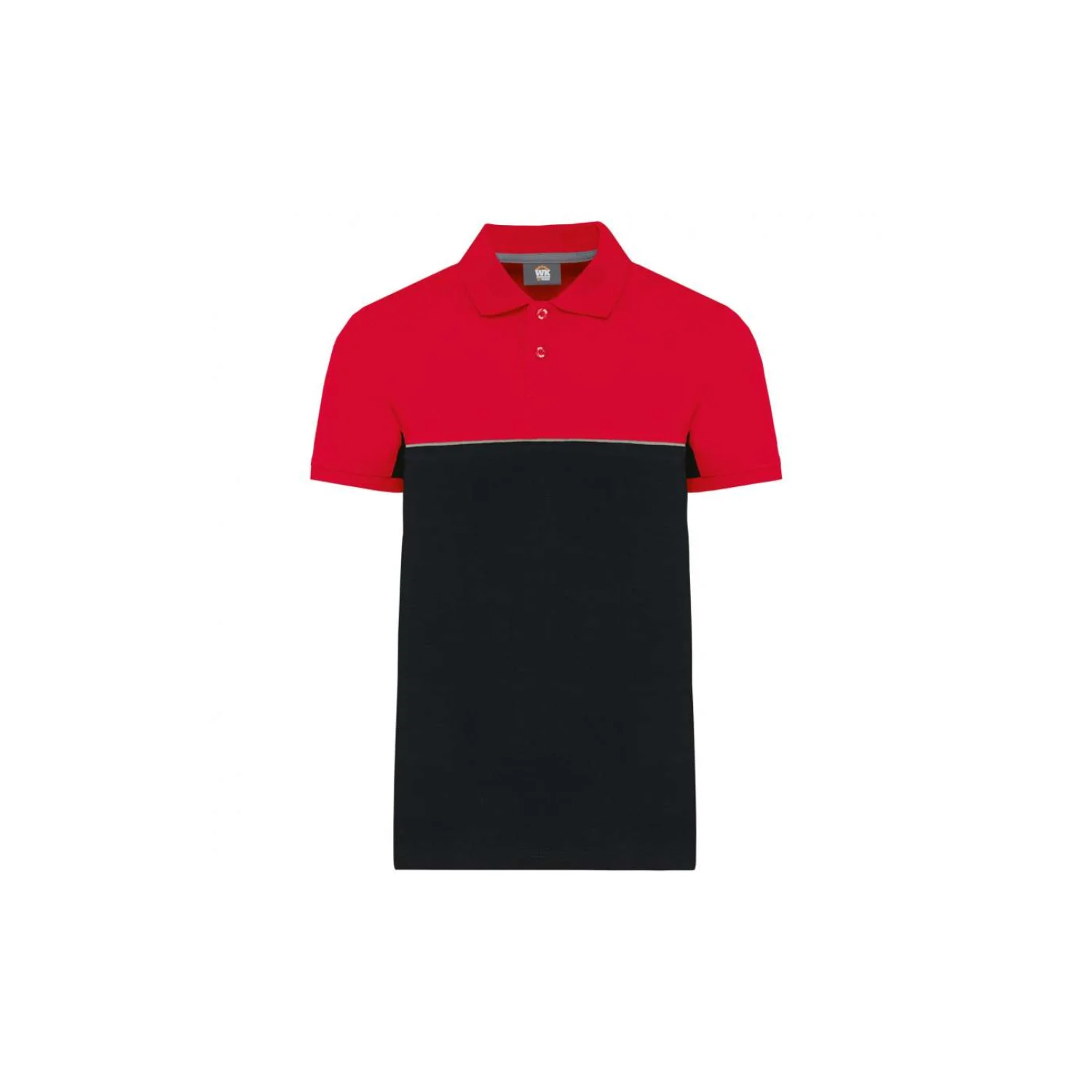Designed To Work Uniszex környezetbarát kéttónusú rövid ujjú galléros póló Black/Red