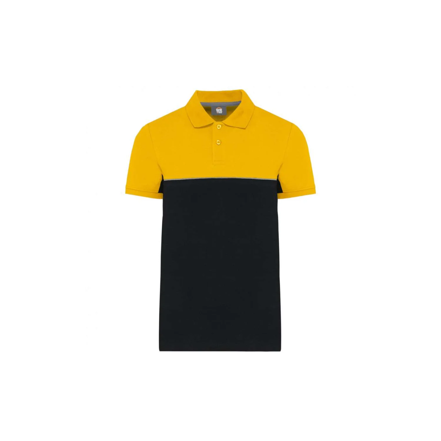 Designed To Work Uniszex környezetbarát kéttónusú rövid ujjú galléros póló Black/Yellow
