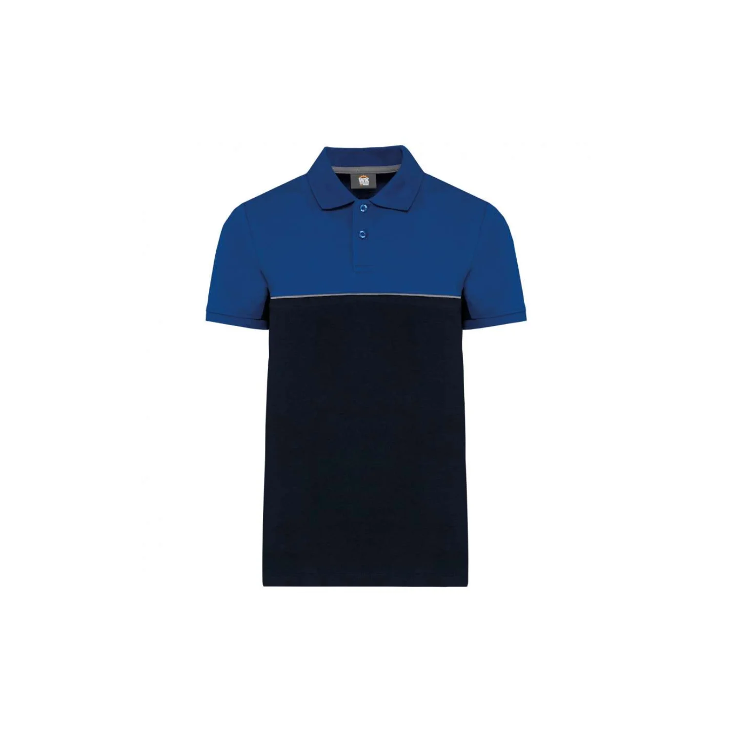 Designed To Work Uniszex környezetbarát kéttónusú rövid ujjú galléros póló Navy/Royal Blue