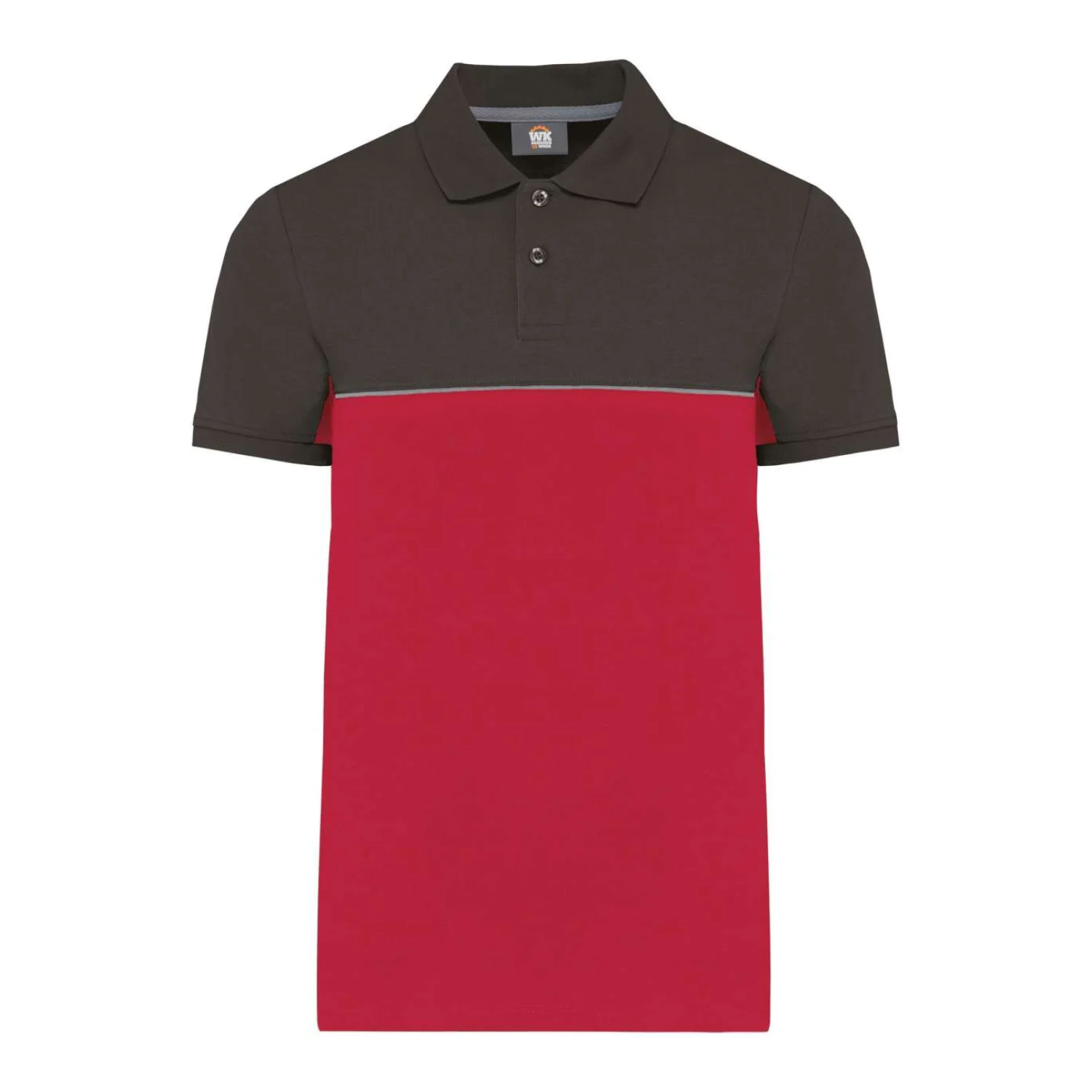 Designed To Work Uniszex környezetbarát kéttónusú rövid ujjú galléros póló Red/Dark Grey