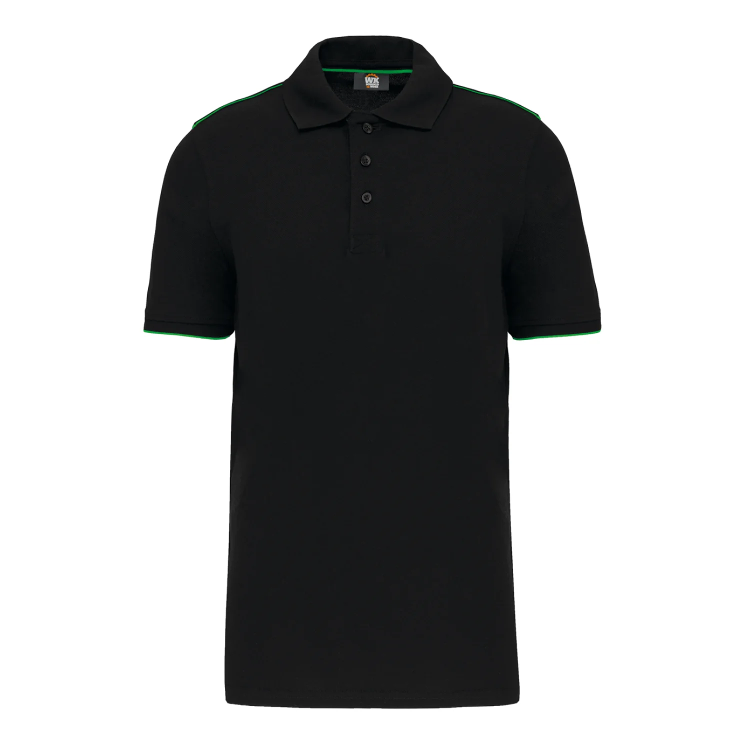 Designed To Work Férfi rövid ujú kontrasztos daytoday galléros póló Black/Kelly Green