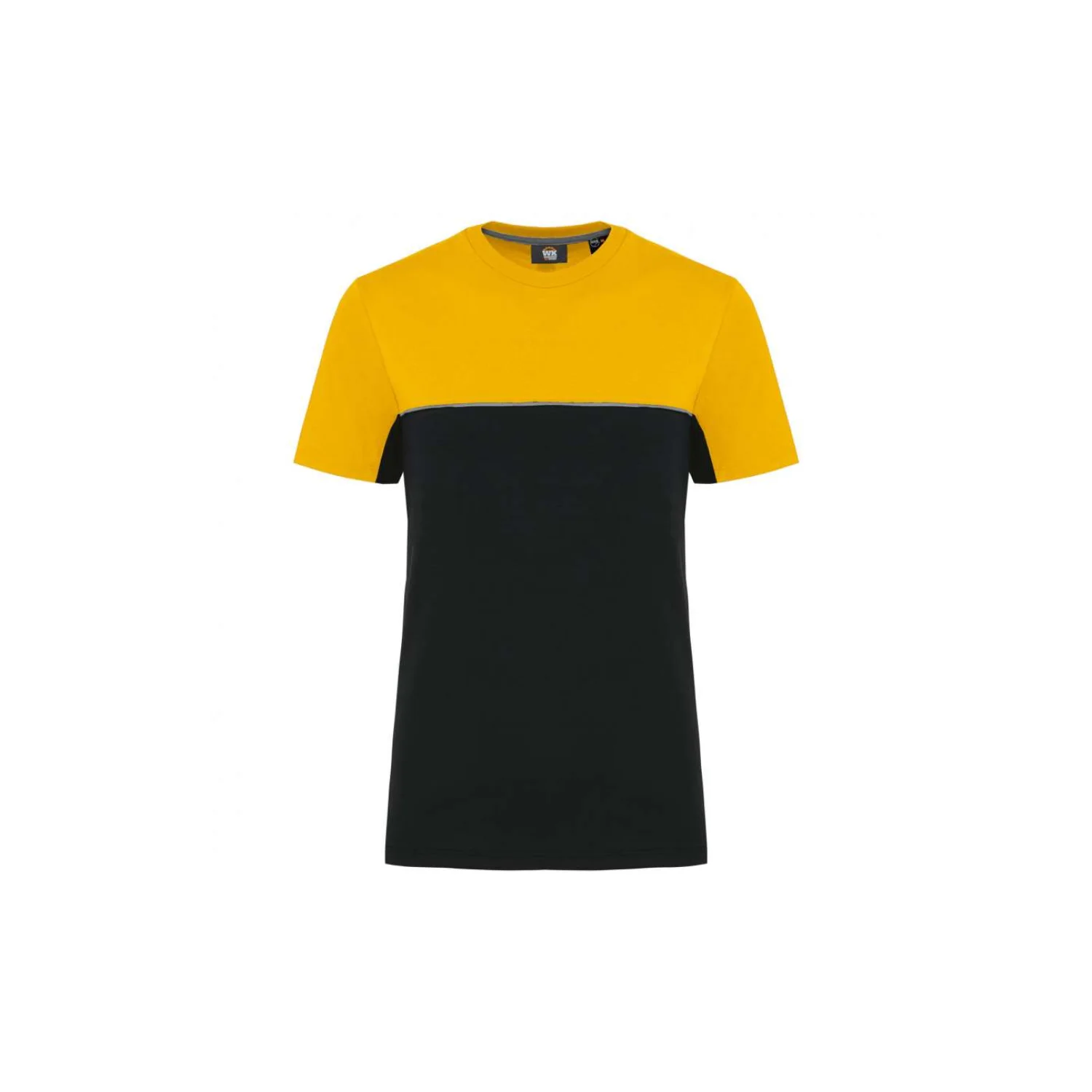 Designed To Work Uniszex környezetbarát rövid ujjú két színű póló Black/Yellow