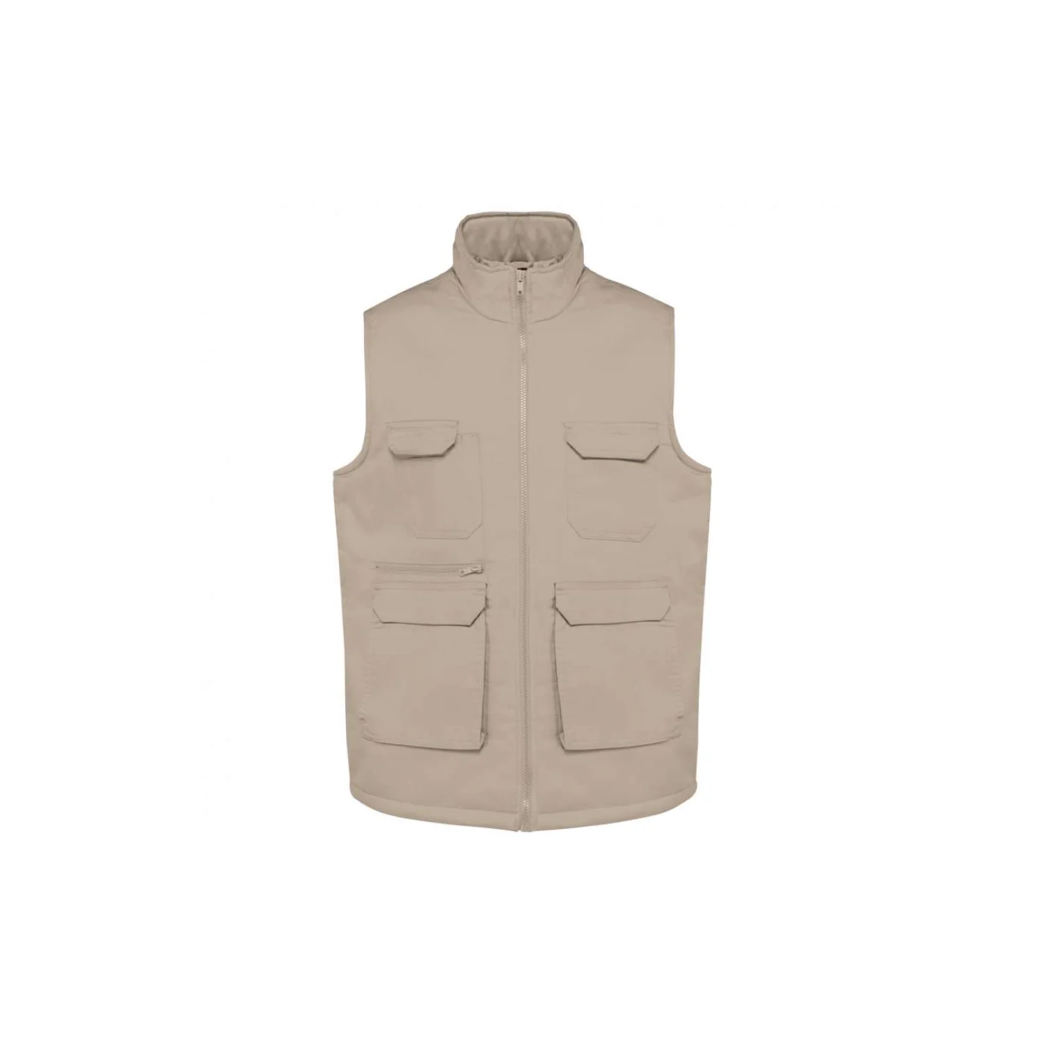 Designed To Work Uniszex bélelt többzsebes polycotton mellény Beige