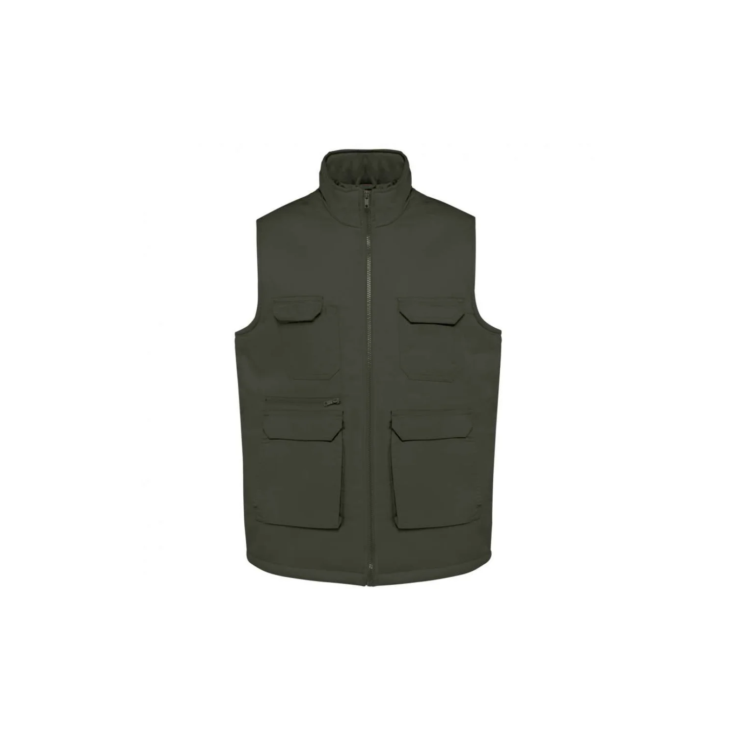 Designed To Work Uniszex bélelt többzsebes polycotton mellény Dark Khaki