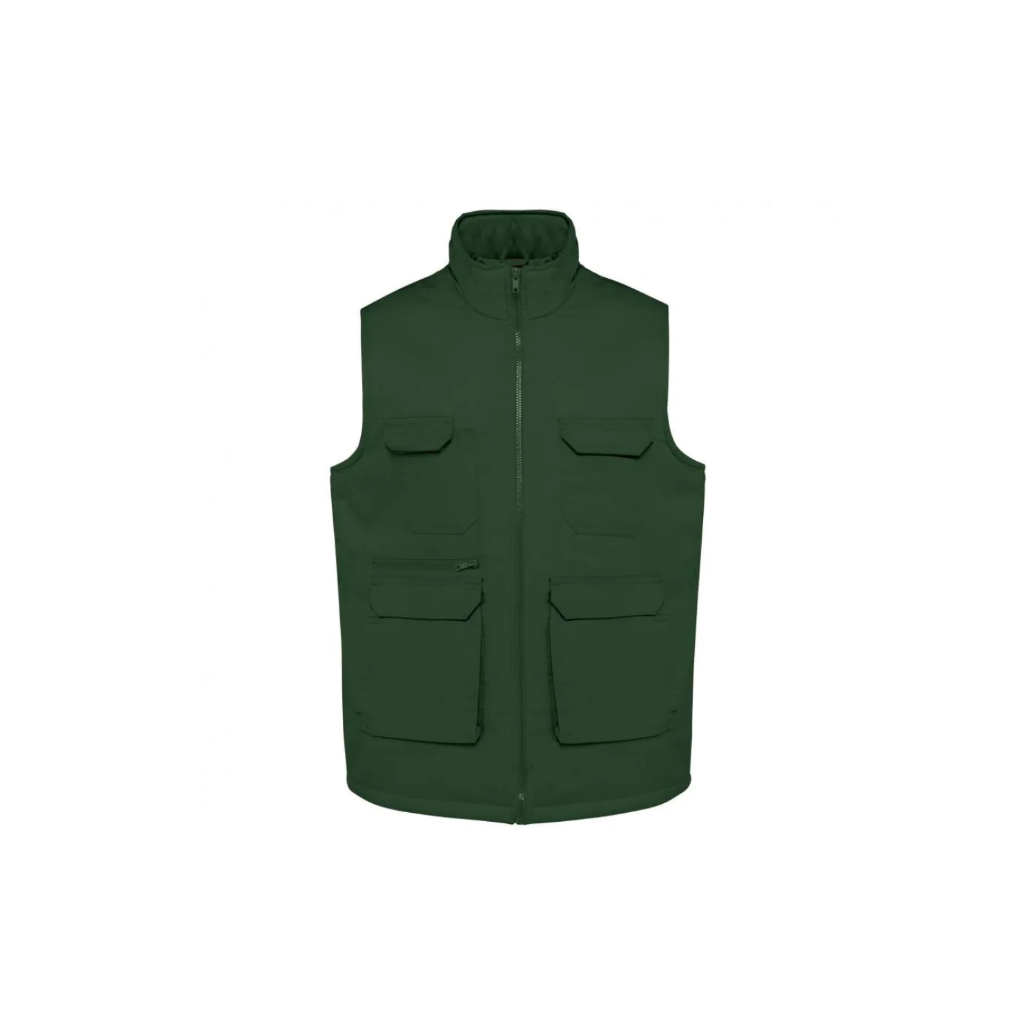 Designed To Work Uniszex bélelt többzsebes polycotton mellény Forest Green