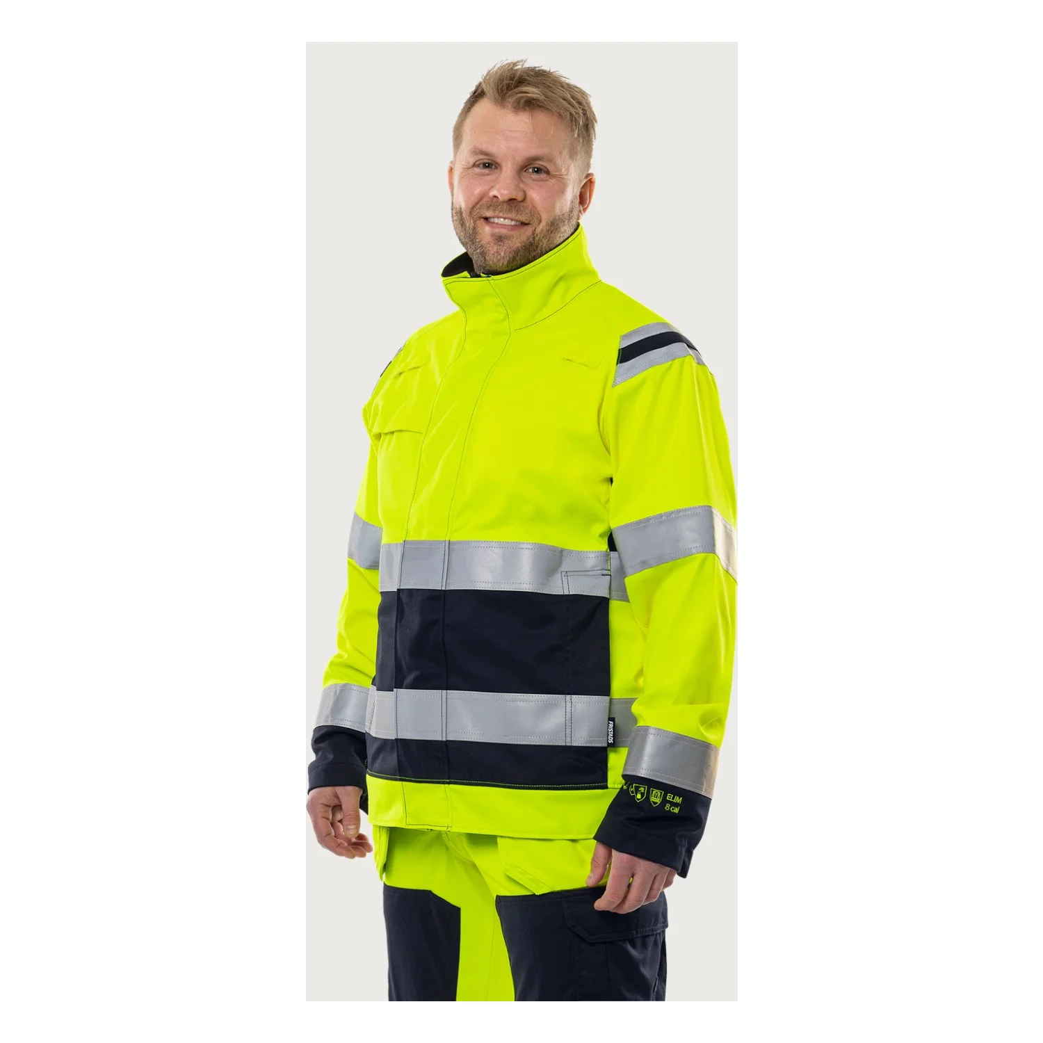 Fristads Flamestat high vis sztreccs dzseki class 3 4160 ATHF Hi-Vis sárga/matrózkék