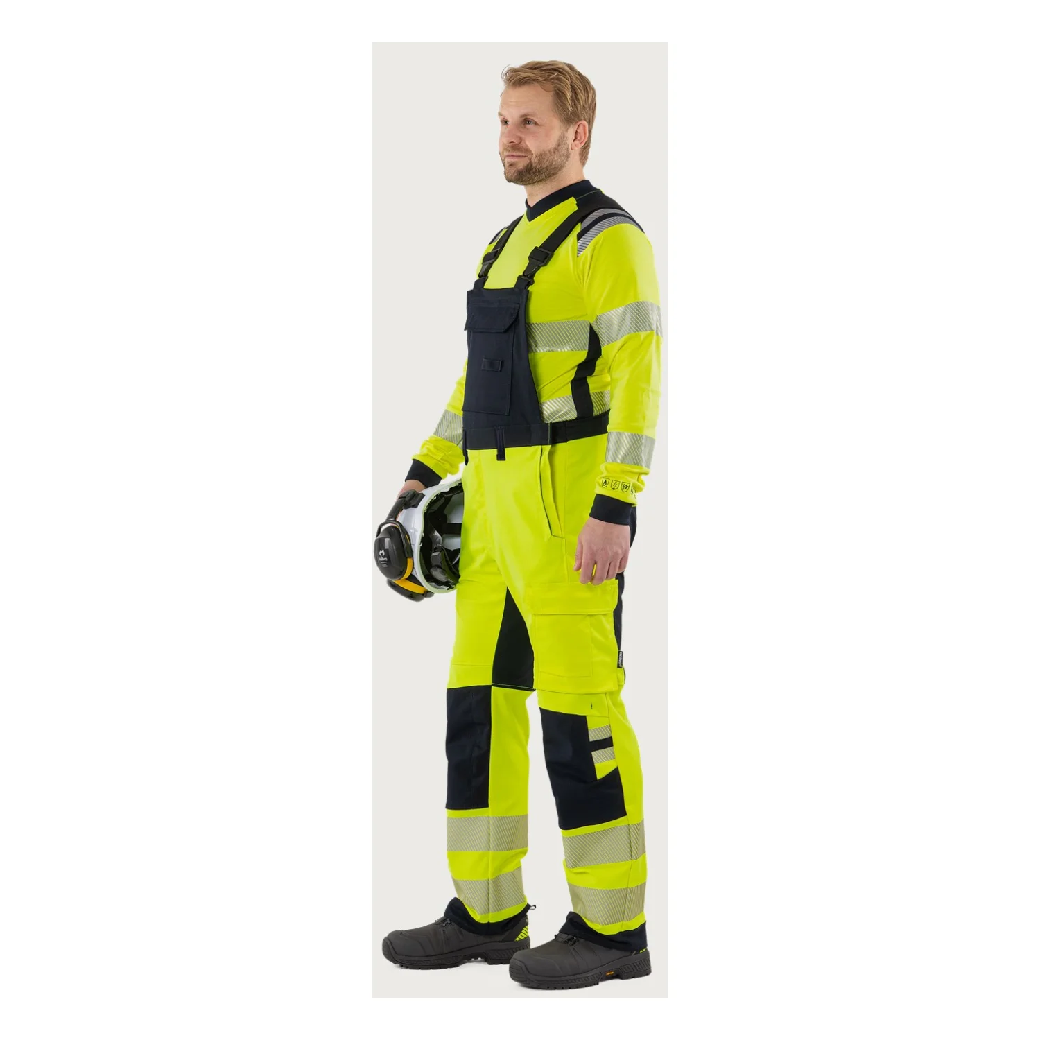Fristads Flamestat Green high vis sztreccs kantáros nadrág class 2 1951 GFS Hi-Vis sárga/matrózkék