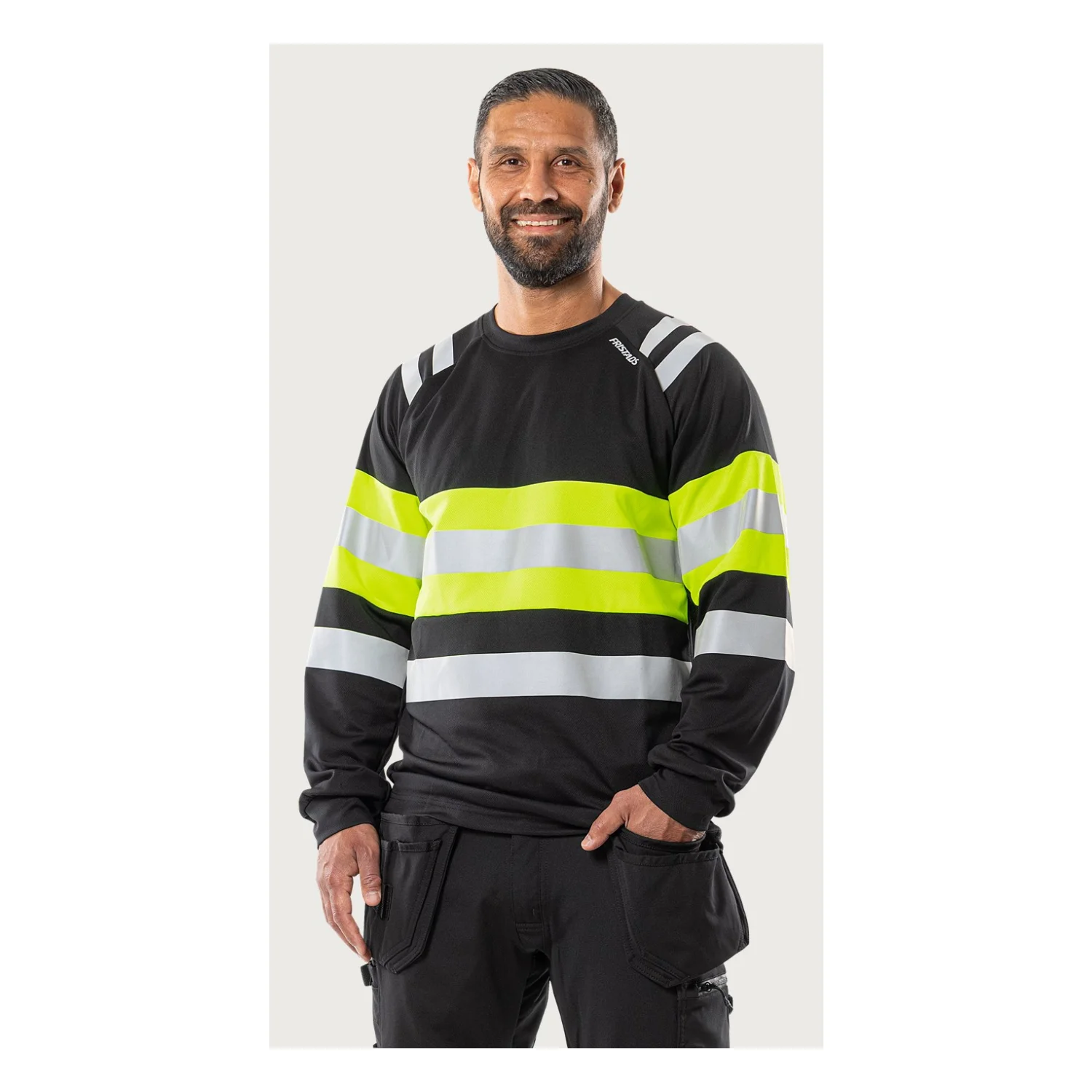 Fristads High vis Green funkcionális hosszú ujjú póló Class 1 7881 GPST, férfi és női Hi-Vis sárga/fekete