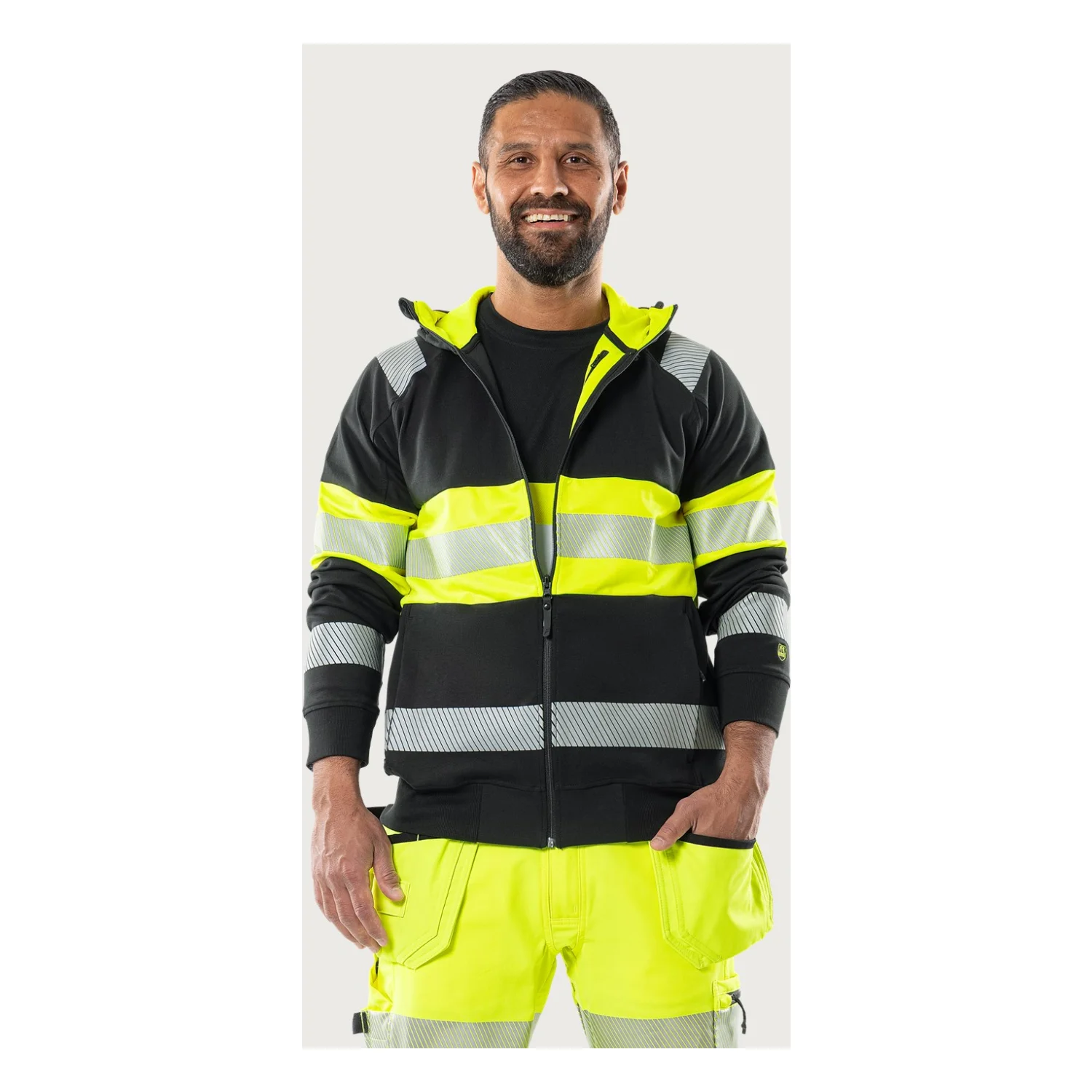 Fristads High vis Green sztreccs kapucnis pulóver class 1 7532 GKC Hi-Vis sárga/fekete
