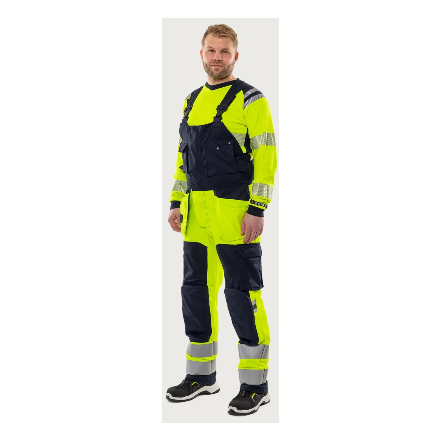Fristads Flamestat high vis craftsman sztreccs kantáros nadrág class 2 1170 ATHF Hi-Vis sárga/matrózkék