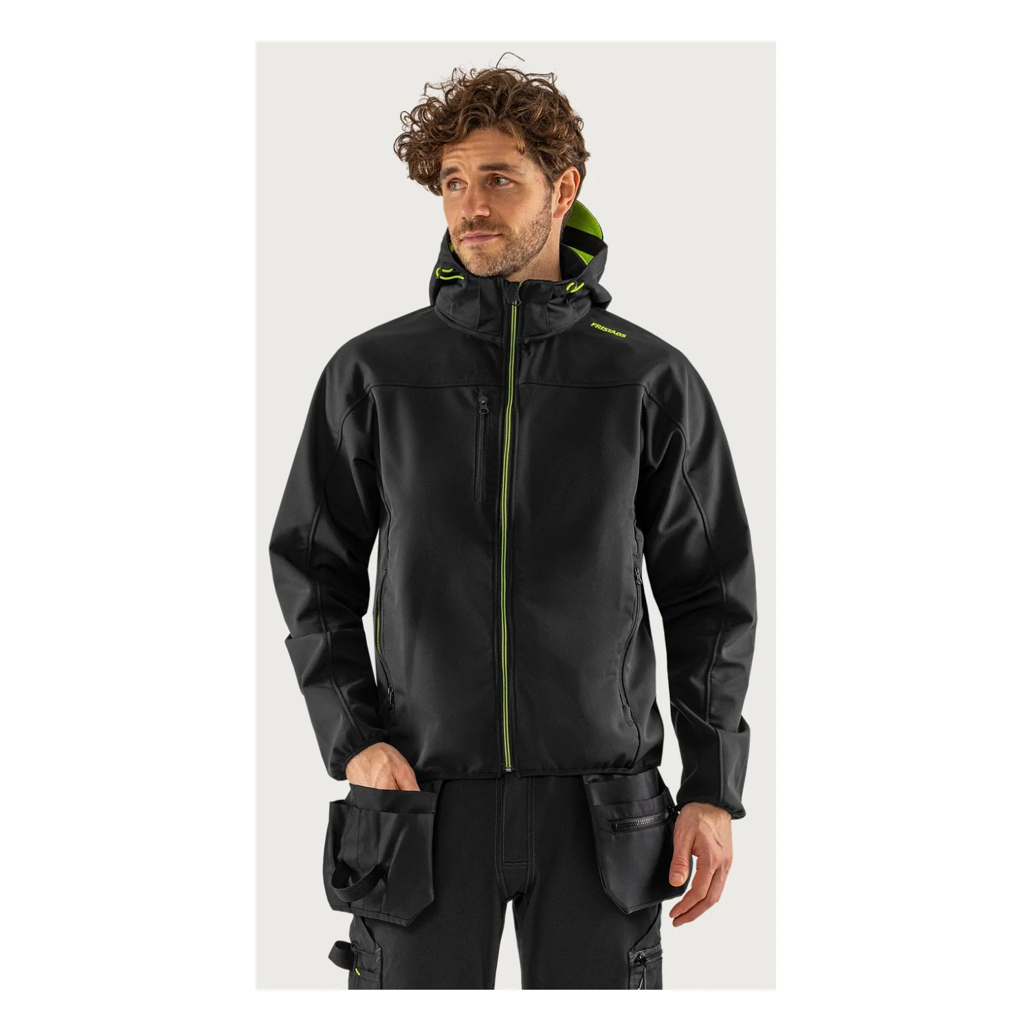 Fristads Kapucnis softshell kabát 4655 GBF Fekete/Neon sárga