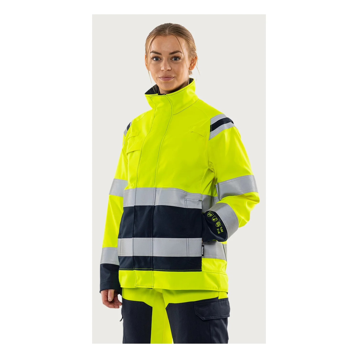Fristads Flamestat high vis sztreccs dzseki női class 3 4161 ATHF Hi-Vis sárga/matrózkék