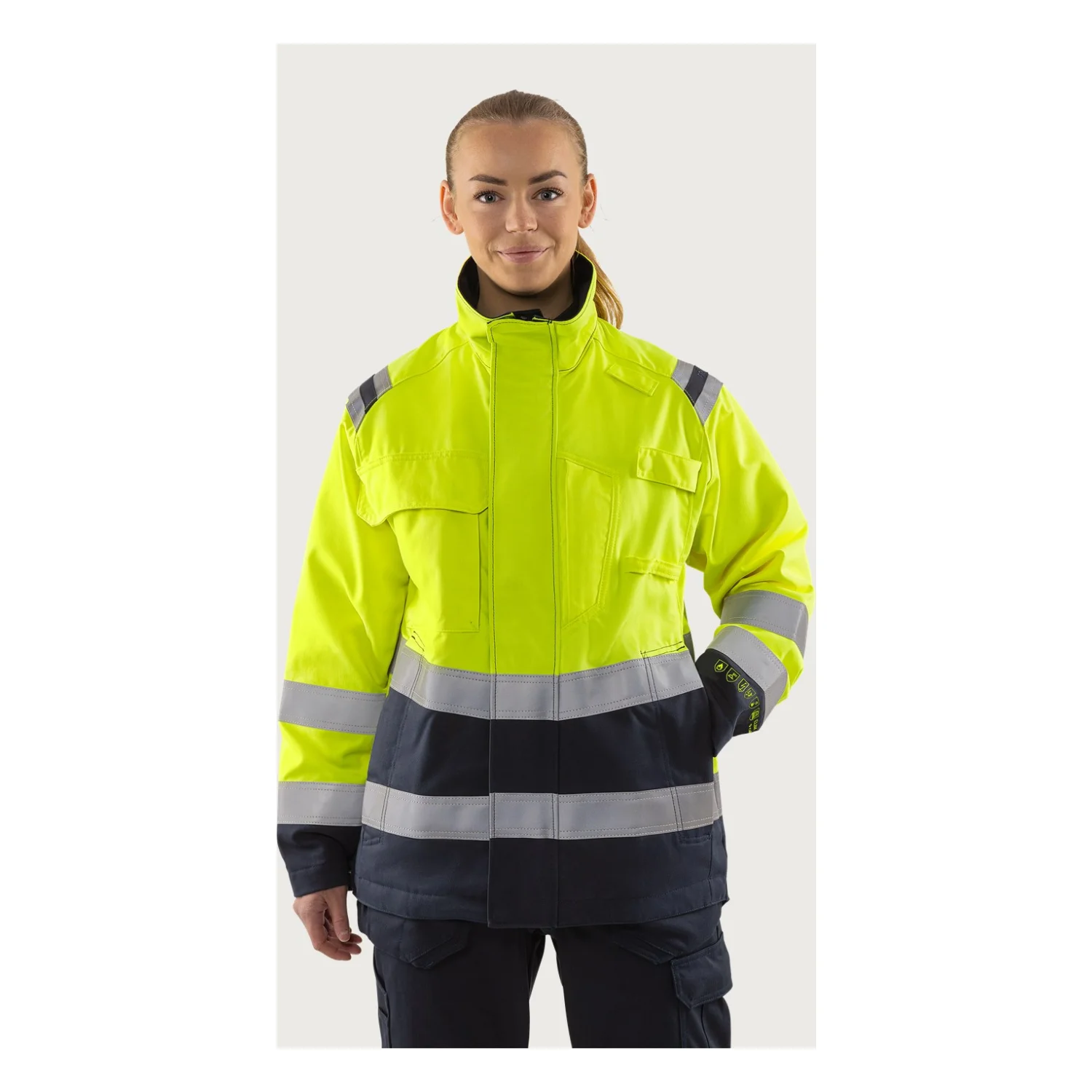 Fristads Flamestat high vis dzseki női cl 3 4275 ATHS Hi-Vis sárga/matrózkék