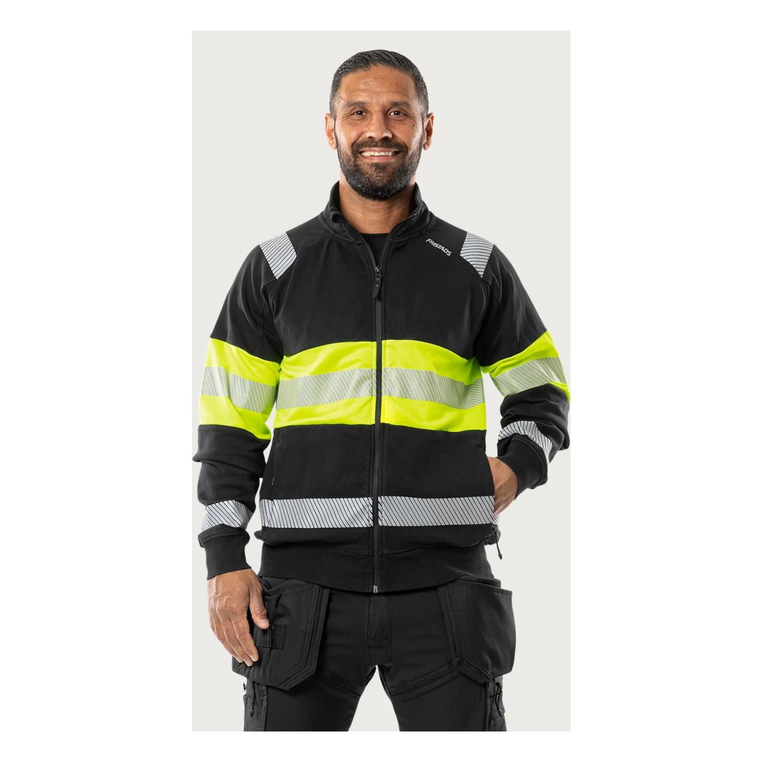 Fristads High vis Green sztreccs pulóverdzseki class 1 7531 GKC Hi-Vis sárga/fekete