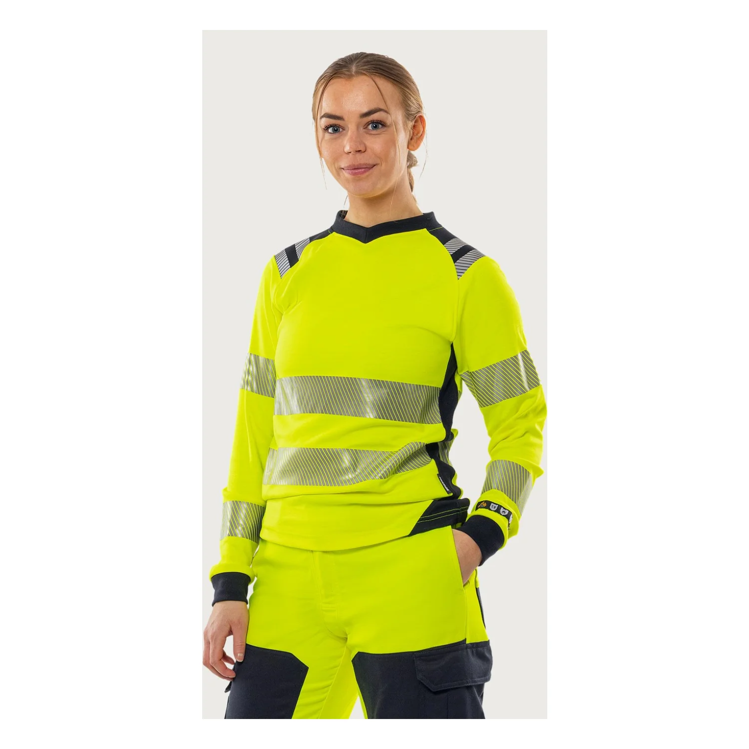 Fristads Flamestat high vis hosszú ujjú póló női cl 3 7357 TFL Hi-Vis sárga/matrózkék