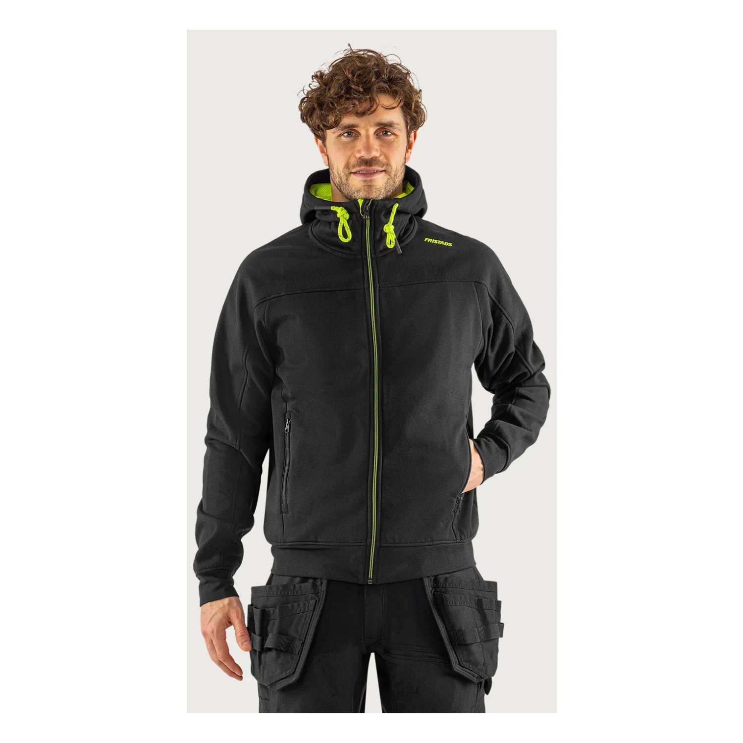 Fristads Kapucnis pulóver dzseki 7550 GSM Fekete/Neon sárga
