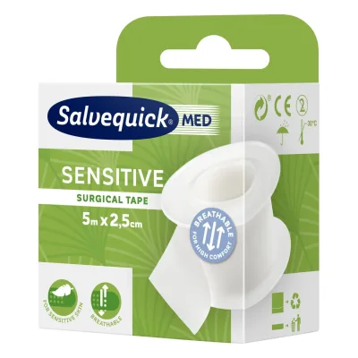 Cederroth Salvequick sebészeti ragtapasz érzékeny bőrre, 2.5 cm x 5 m, fehér