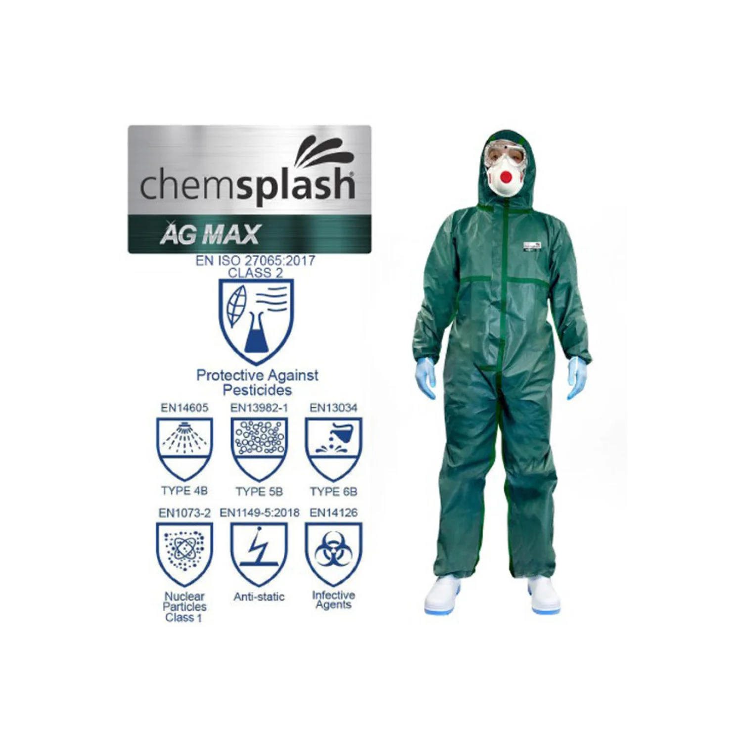 Chemsplash Pesticide AG MAX antisztatikus overál 4B/5B/6B Zöld