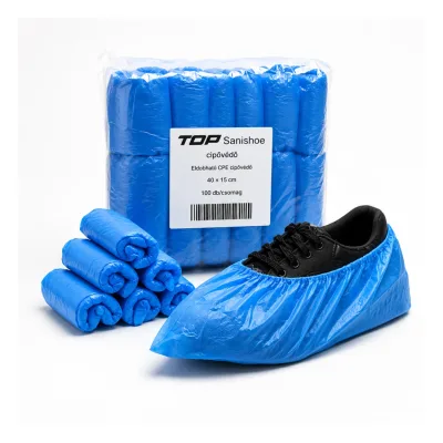Cipővédő TOP SANISHOE gumírozott CPE, kék, 100db/csomag lábbeli-kiegészítő