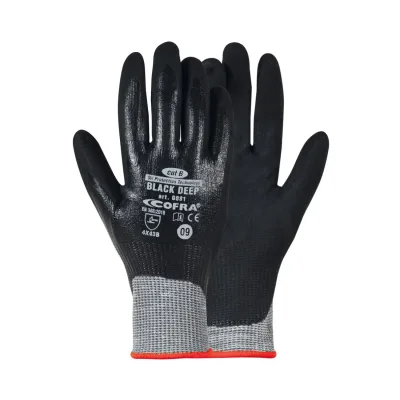 COFRA Black deep TUCAT/PÁR FEKETE/FEKETE vágásbiztos nitril mártott kesztyű