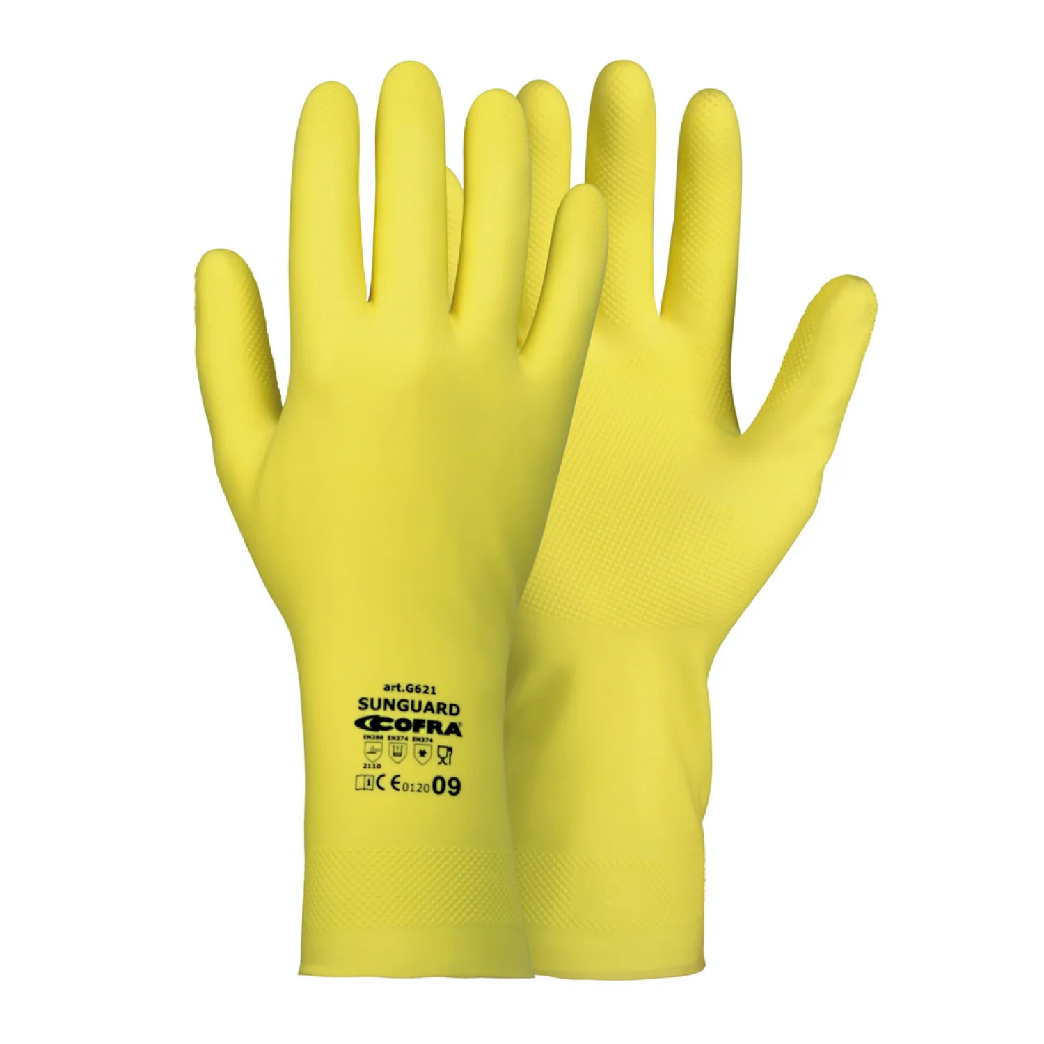 COFRA Sunguard KARTON=12 tucat vegyszerálló latex kesztyű Borostyán