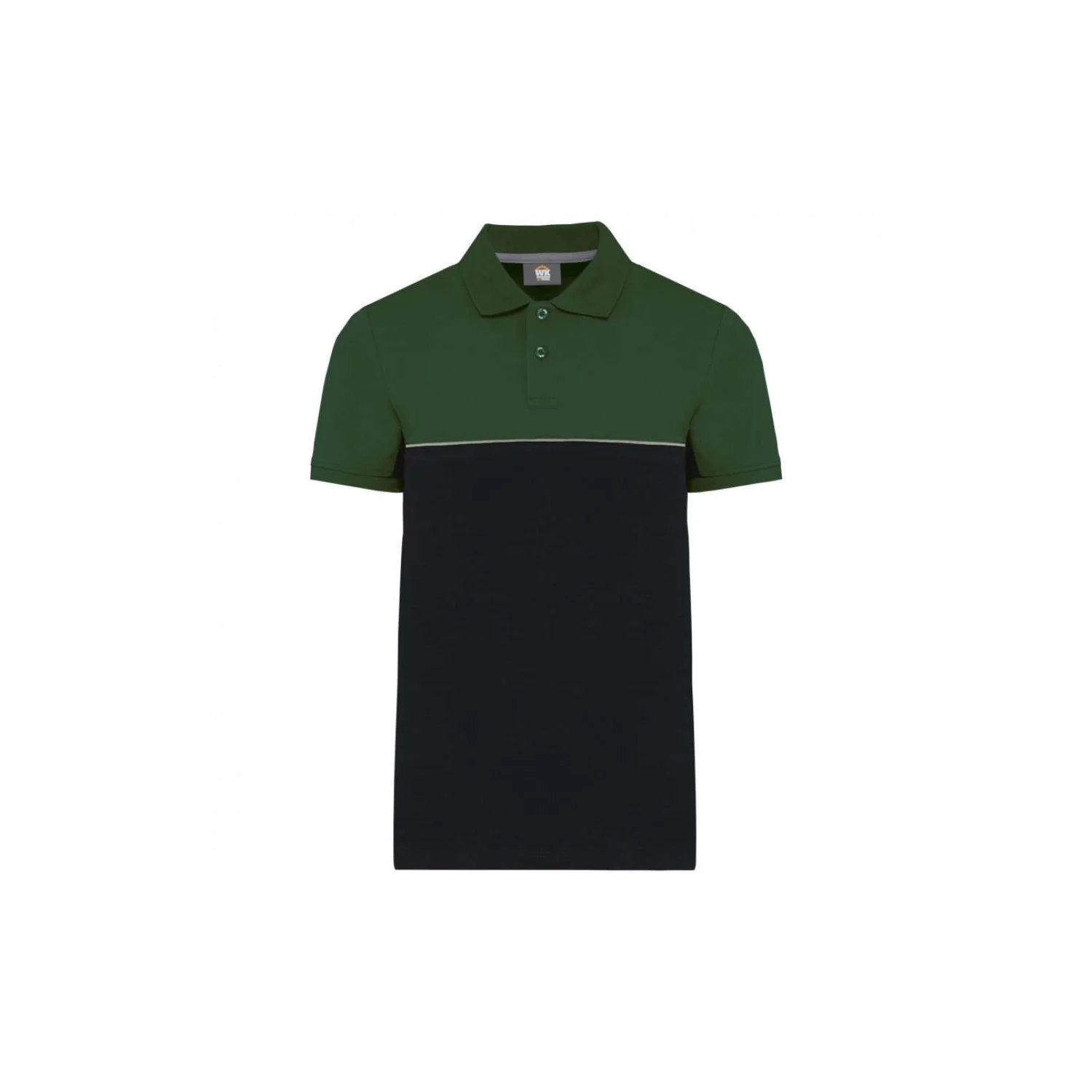 Designed To Work Uniszex környezetbarát kéttónusú rövid ujjú galléros póló Fekete/erdőzöld