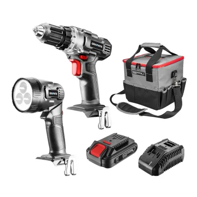GRAPHITE Akkus gépkészlet ENERGY+, 18V/2Ah, akkus fúró + lámpa + táska + akku + töltő