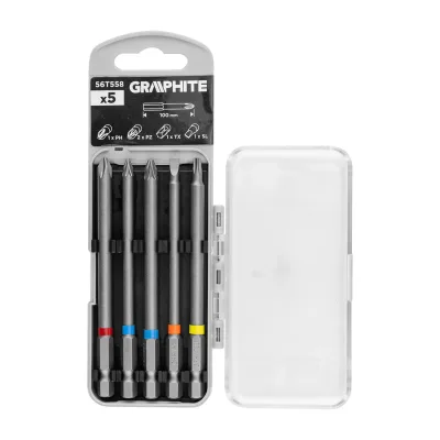 GRAPHITE Csavarhúzó bitkészlet 100mm műanyag tokban, 5db csavarhúzók és bitfej