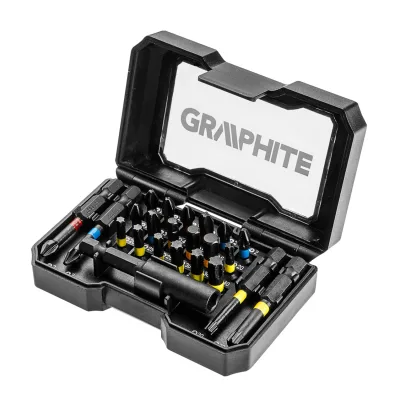 GRAPHITE Csavarhúzó bitkészlet, 23db, bitek 25mm-18db, bitek 50mm-4db, mágneses bittartó csavarhúzók és bitfej