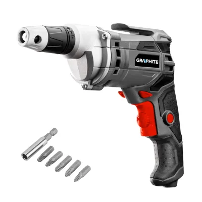 GRAPHITE Csavarozógép, gipszkartonhoz/építőlemezekhez, kuplungos 230V/520W, 0-4200 fordulat/perc, hordtáska