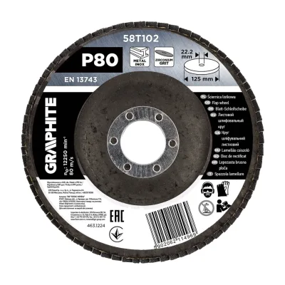 GRAPHITE Csiszolókorong lamellás 125x22,2mm, P80 inox, fém, fa csiszoló- és tisztítókorong