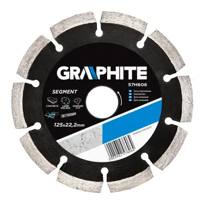 GRAPHITE Gyémánt vágókorong 125mm szegmenses lézer hegesztett, 8mm szegmens