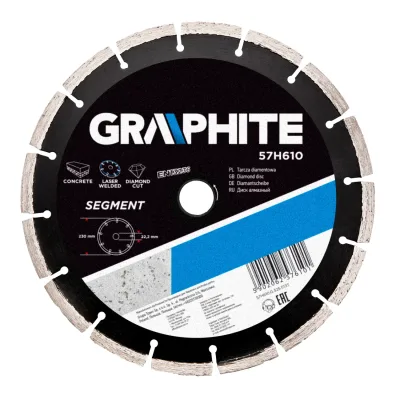 GRAPHITE Gyémánt vágókorong 230mm szegmenses lézer hegesztett, 8mm szegmens