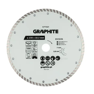 GRAPHITE Gyémánt vágókorong 230x22.2mm, turbo, száraz és vizes