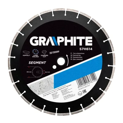 GRAPHITE Gyémánt vágókorong 350mm szegmenses lézer hegesztett, belső átm. 25, 4mm, 8mm szegmens