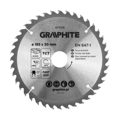 GRAPHITE Körfűrészlap keményfém fogakkal, 185x30mm, 40fog