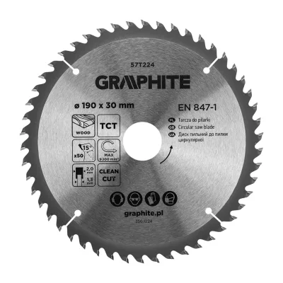 GRAPHITE Körfűrészlap keményfém fogakkal, 190x30mm, 50fog