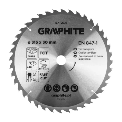 GRAPHITE Körfűrészlap, keményfém fogakkal, 315x30mm, 40fog